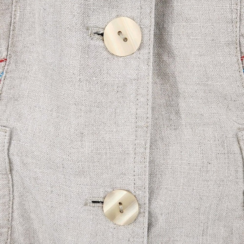 j.jill Blazer Womens Medium Linen Tan Button Down Embroidery Pockets Collared - Picture 4 of 13